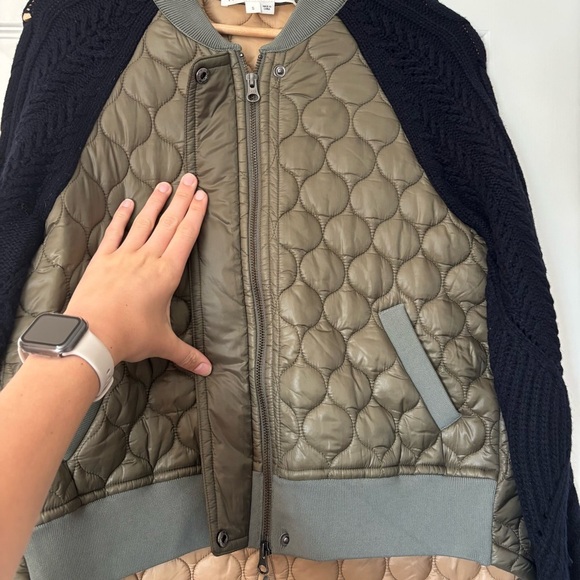 Veronica Beard Marjeti Mixed Media Quilted Bomber Jacket Navy Green S Lambswool - Picture 6 of 9